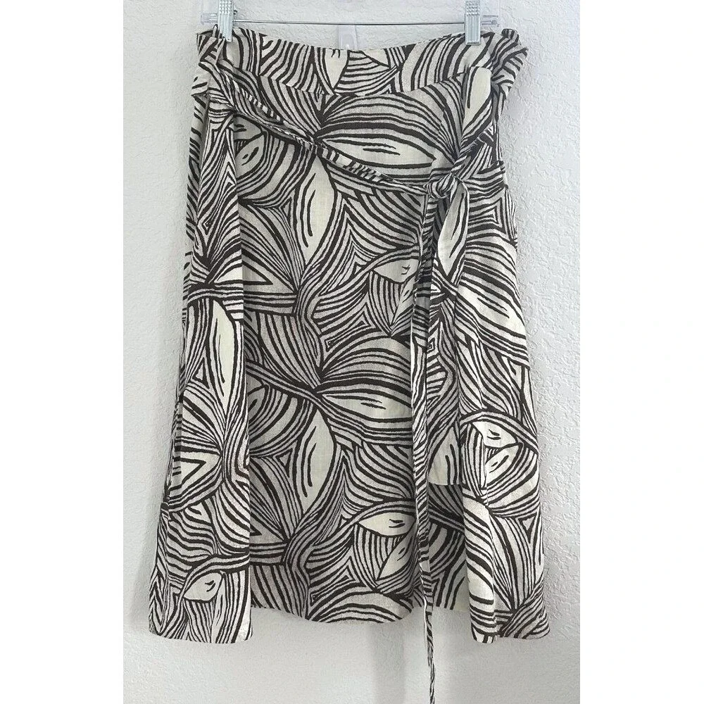Talbots Boho Granny Cottage 100%‎ Irish Linen Floral A-line Skirt 16 Ivory Belt